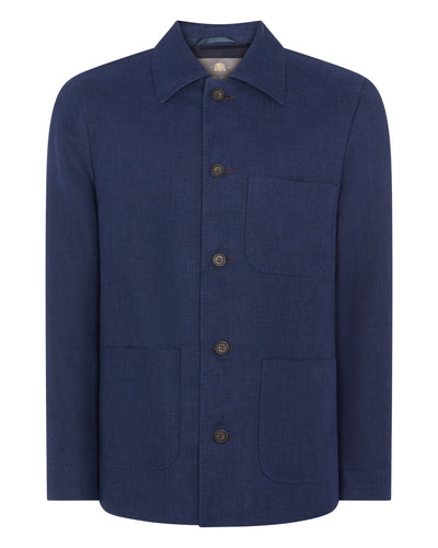 N.Peal Men's Scala Linen Blend Overshirt Navy Blue