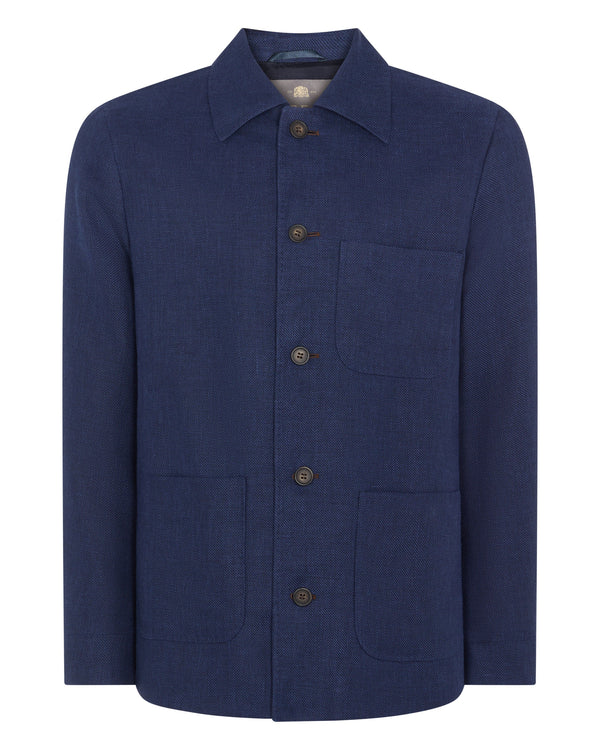 N.Peal Men's Scala Linen Blend Overshirt Navy Blue