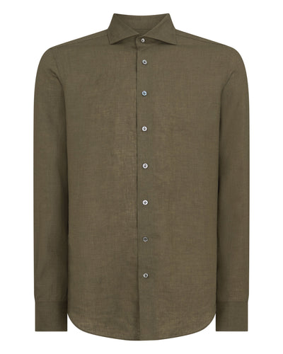 N.Peal Men's Cannes Linen Shirt Khaki Green
