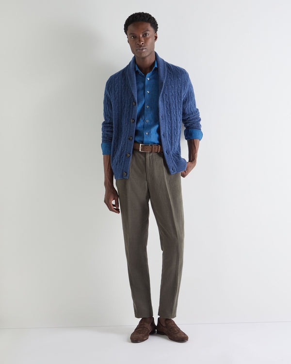 N.Peal Men's Cannes Linen Shirt Petrol Blue