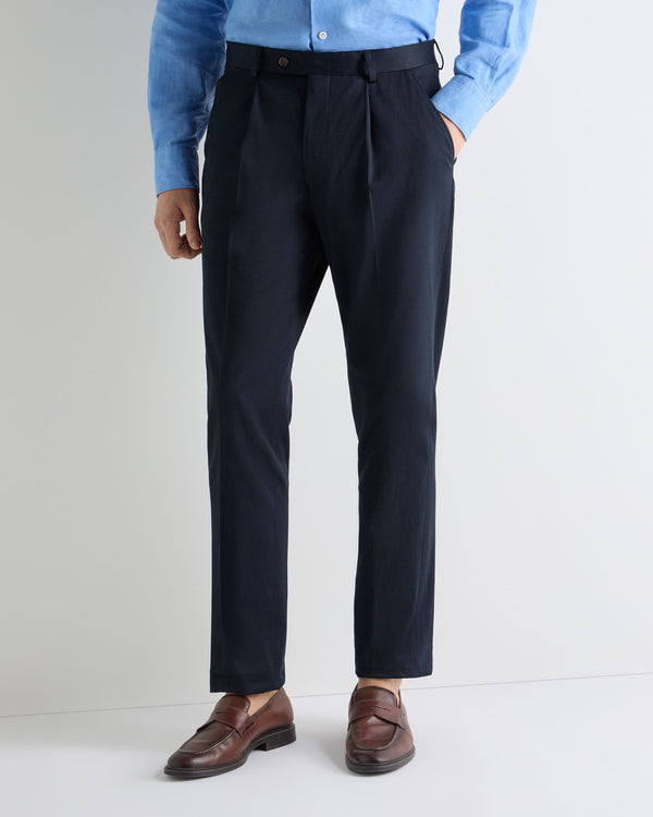 N.Peal Men's Atrani Cotton Trousers Navy Blue