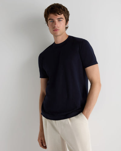 N.Peal Men's Sea Island Cotton T-Shirt Navy Blue