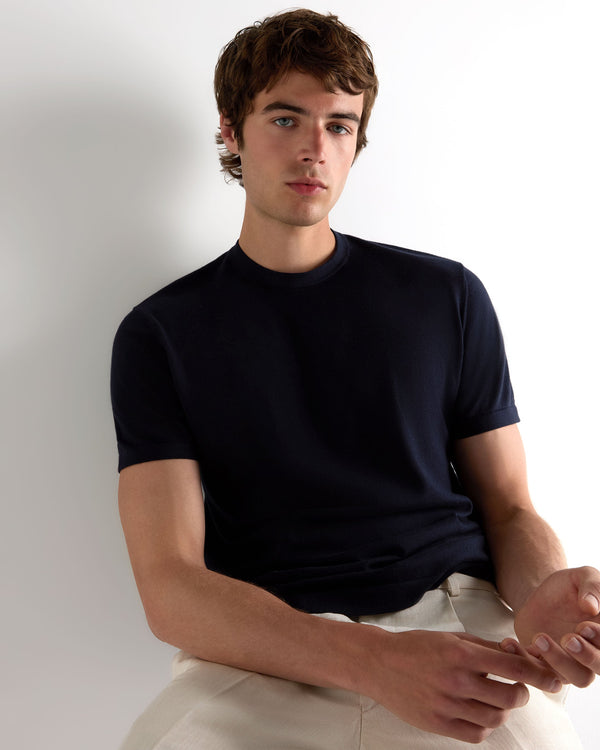 N.Peal Men's Sea Island Cotton T-Shirt Navy Blue
