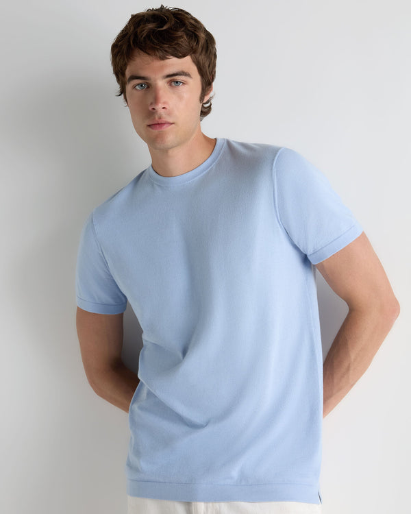 N.Peal Men's Sea Island Cotton T-Shirt Sea Mist Blue