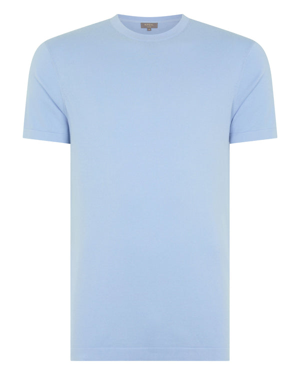 N.Peal Men's Sea Island Cotton T-Shirt Sea Mist Blue