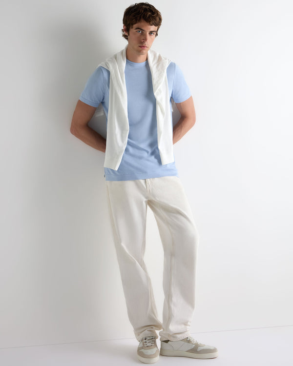 N.Peal Men's Sea Island Cotton T-Shirt Sea Mist Blue