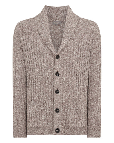 N.Peal Men's Marl Shawl Cotton Blend Cardigan Brown Marl