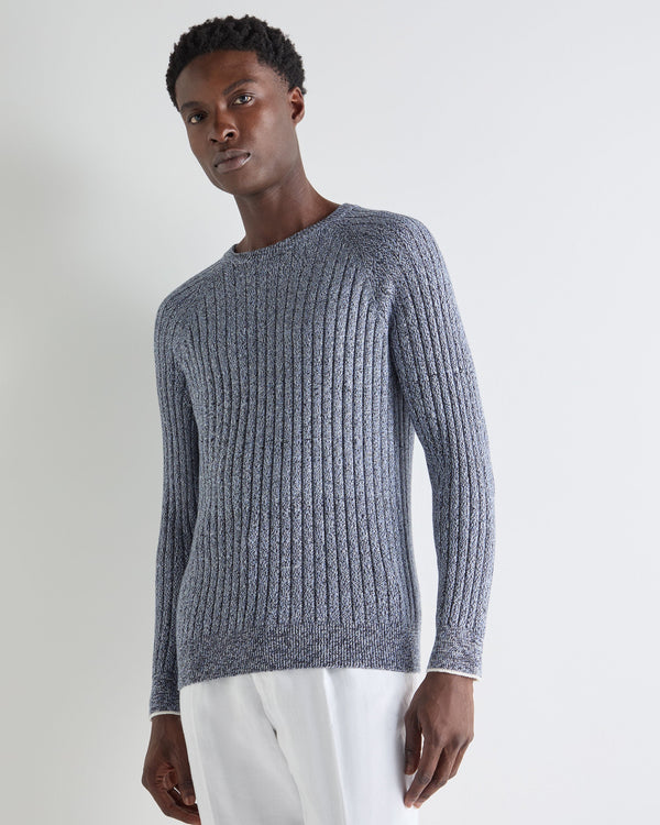N.Peal Men's Marl Cotton Cashmere Jumper Blue Marl