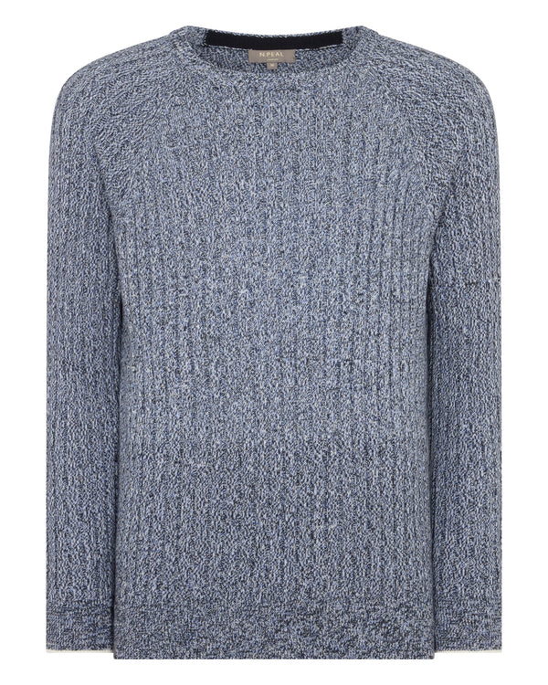 N.Peal Men's Marl Cotton Cashmere Jumper Blue Marl