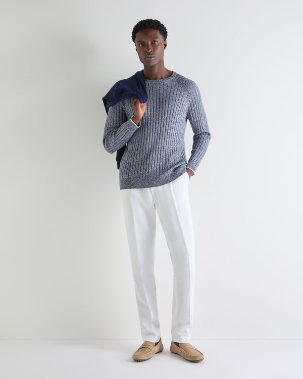 N.Peal Men's Marl Cotton Cashmere Jumper Blue Marl