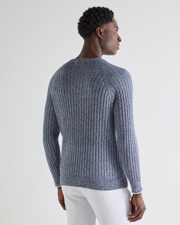 N.Peal Men's Marl Cotton Cashmere Jumper Blue Marl