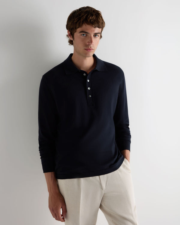 N.Peal Men's Cotton Polo Shirt Navy Blue