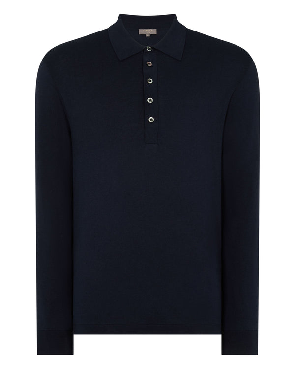 N.Peal Men's Cotton Polo Shirt Navy Blue