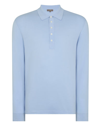 N.Peal Men's Cotton Polo Shirt Sea Mist Blue