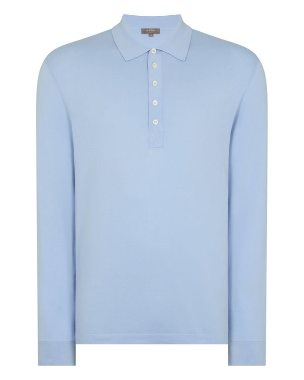 N.Peal Men's Cotton Polo Shirt Sea Mist Blue