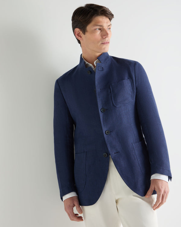 N.Peal Men's Portofino Linen Blend Jacket Navy Blue