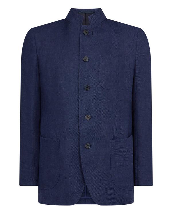 N.Peal Men's Portofino Linen Blend Jacket Navy Blue