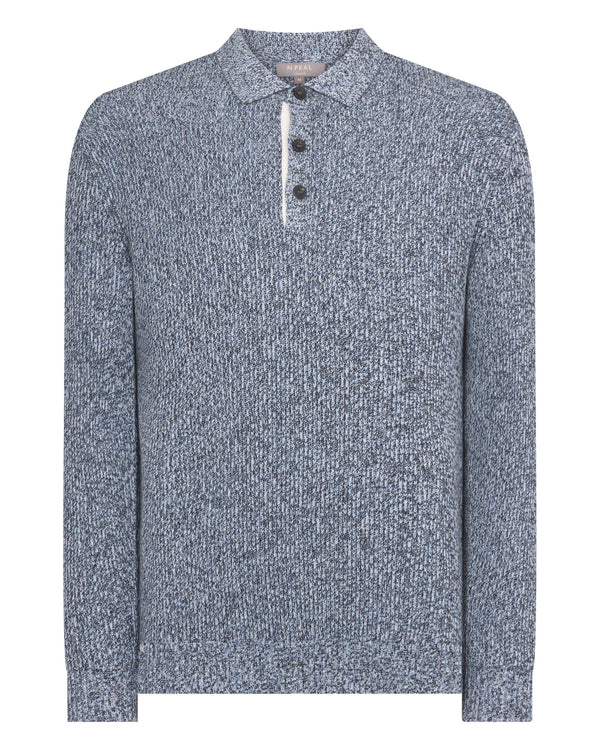 N.Peal Men's Rib Polo Cotton Blend Jumper Blue Marl