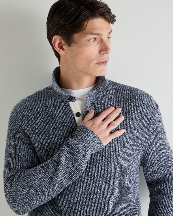 N.Peal Men's Rib Polo Cotton Blend Jumper Blue Marl