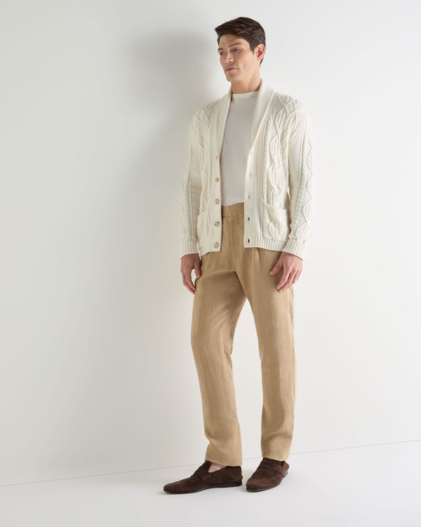 N.Peal Men's Cable Shawl Cotton Blend Cardigan New Ivory White