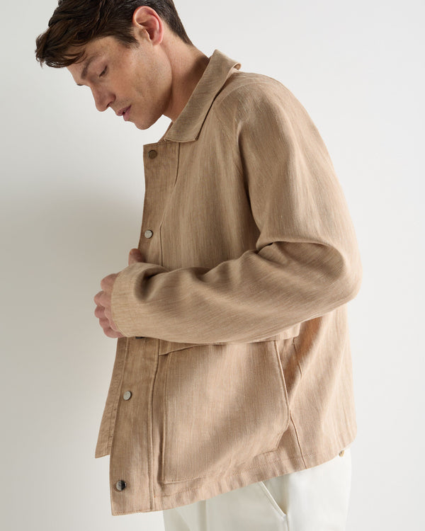 N.Peal Men's Raglan Linen Blend Herringbone Jacket Light Brown