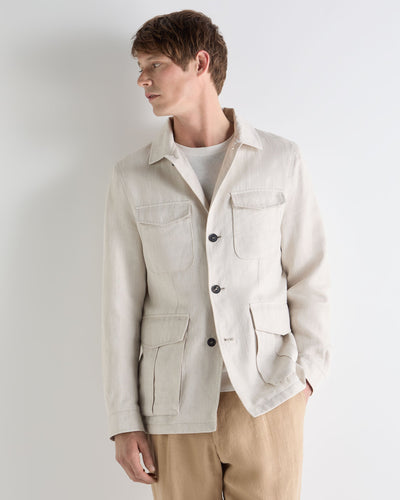 N.Peal Men's Linen Blend Herringbone Safari Jacket Chalk White