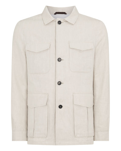 N.Peal Men's Linen Blend Herringbone Safari Jacket Chalk White