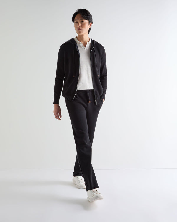 N.Peal Men's Double Face Cotton Blend Trousers Black