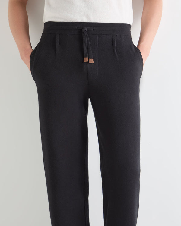N.Peal Men's Double Face Cotton Blend Trousers Black