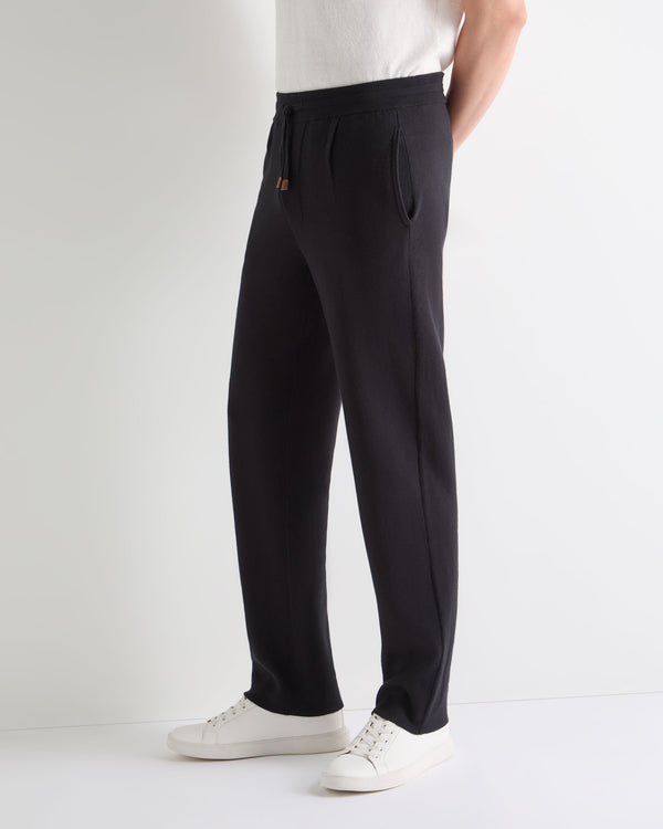 N.Peal Men's Double Face Cotton Blend Trousers Black