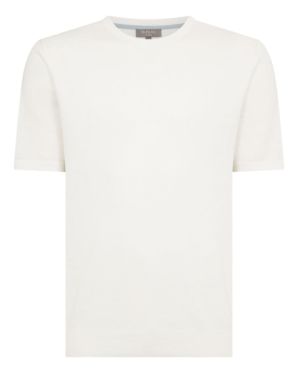 N.Peal Men's Pique Linen Blend Tee White