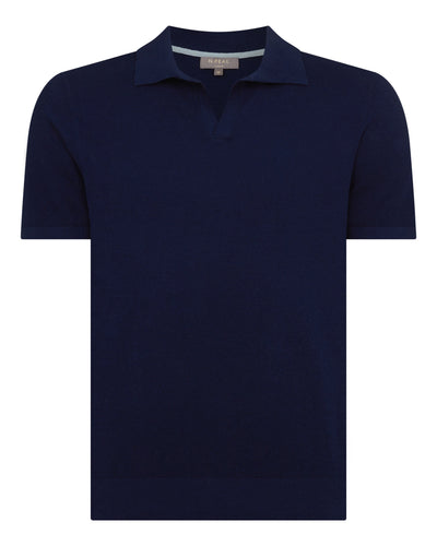 N.Peal Men's Pique Linen Blend Polo Deep French Blue