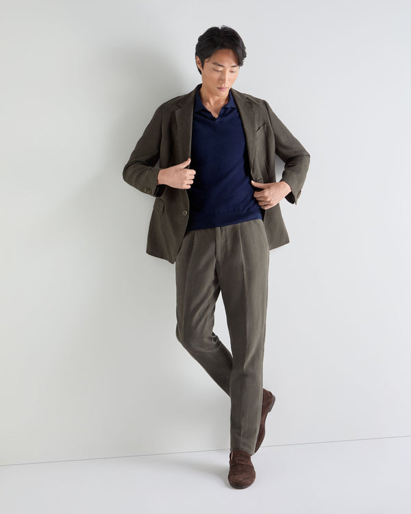 N.Peal Men's Pique Linen Blend Polo Deep French Blue