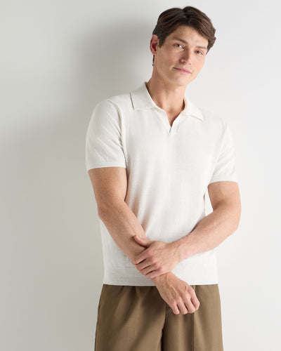 N.Peal Men's Pique Linen Blend Polo White