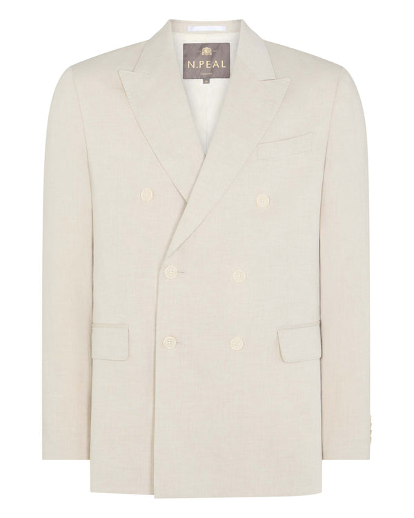 N.Peal Men's Linen Blend Double Breasted Jacket Sand Brown