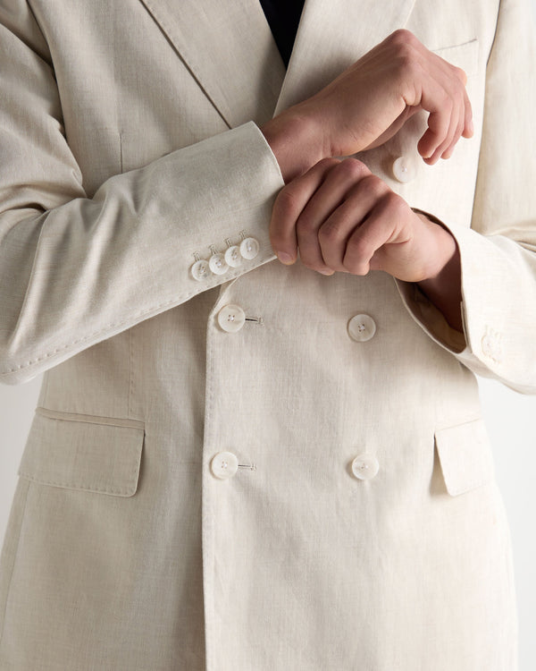 N.Peal Men's Linen Blend Double Breasted Jacket Sand Brown