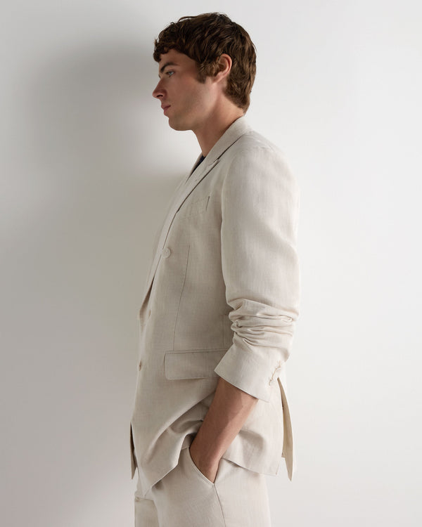 N.Peal Men's Linen Blend Double Breasted Jacket Sand Brown