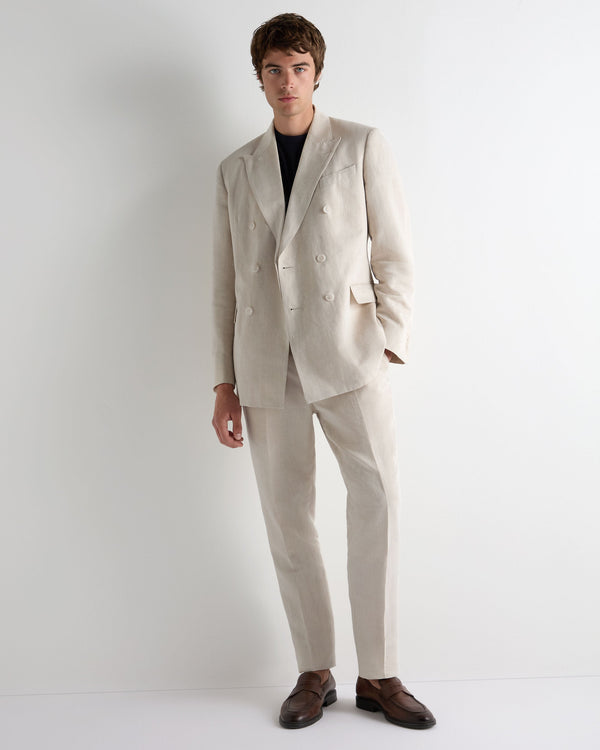 N.Peal Men's Linen Blend Double Breasted Jacket Sand Brown