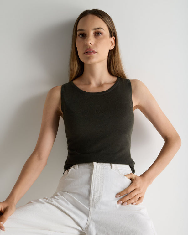 N.Peal Women's Ella Superfine Cashmere Shell Top Arabica Khaki Green