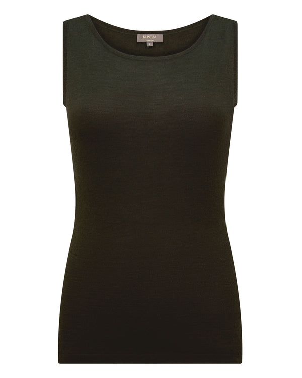 N.Peal Women's Ella Superfine Cashmere Shell Top Arabica Khaki Green