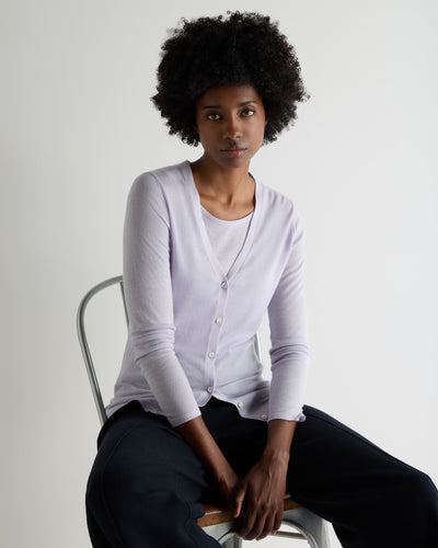 N.Peal Women's Mia Superfine Cashmere V Neck Cardigan Lavender Purple