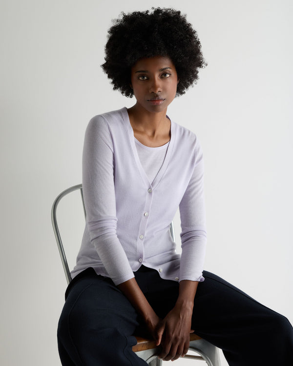 N.Peal Women's Mia Superfine Cashmere V Neck Cardigan Lavender Purple