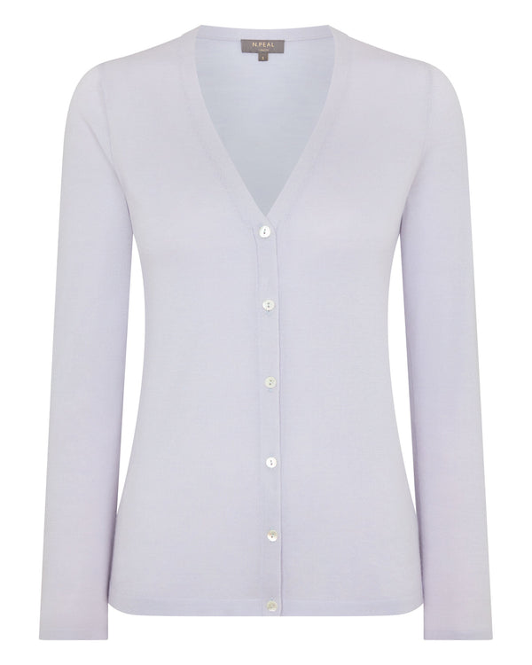 N.Peal Women's Mia Superfine Cashmere V Neck Cardigan Lavender Purple