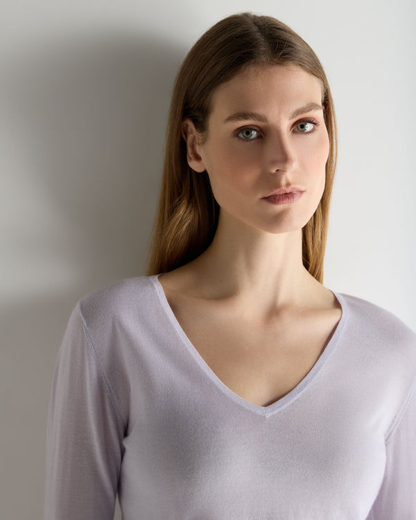 N.Peal Women's Imogen Superfine Cashmere V Neck Jumper Lavender Purple