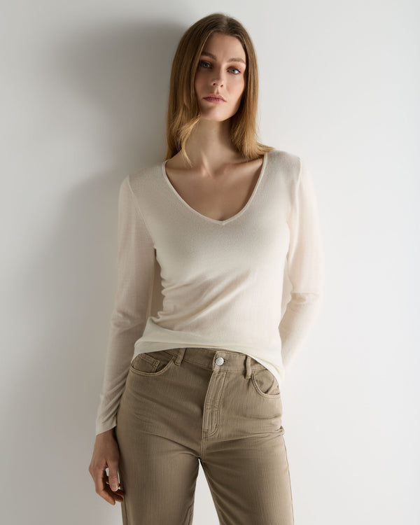 N.Peal Women's Imogen Superfine Cashmere V Neck Jumper New Ivory White