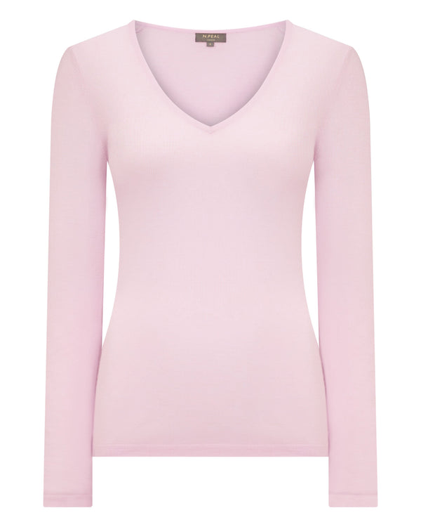 N.Peal Women's Imogen Superfine Cashmere V Neck Jumper Rosewater Pink