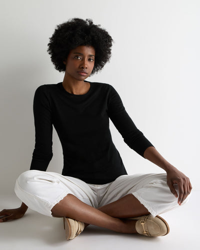 N.Peal Women's Eden Superfine Cashmere Round Neck Top Black