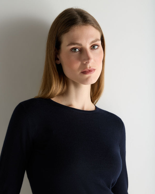 N.Peal Women's Eden Superfine Cashmere Round Neck Top Navy Blue