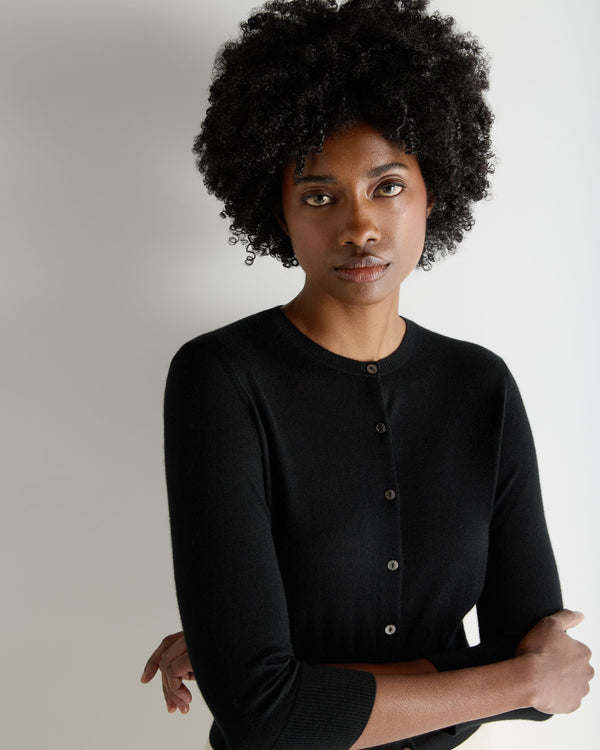 N.Peal Women's Darcie Superfine Cashmere Cropped Cardigan Black