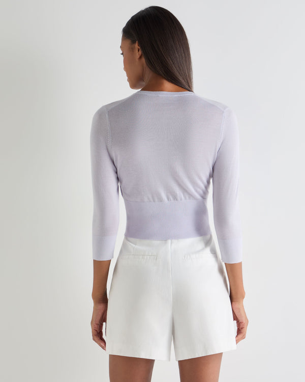 N.Peal Women's Darcie Superfine Cashmere Cropped Cardigan Lavender Purple